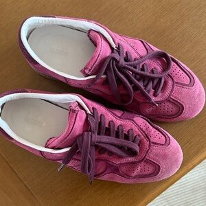 ALOHAS Pink Suede Sneakers with Plum Laces